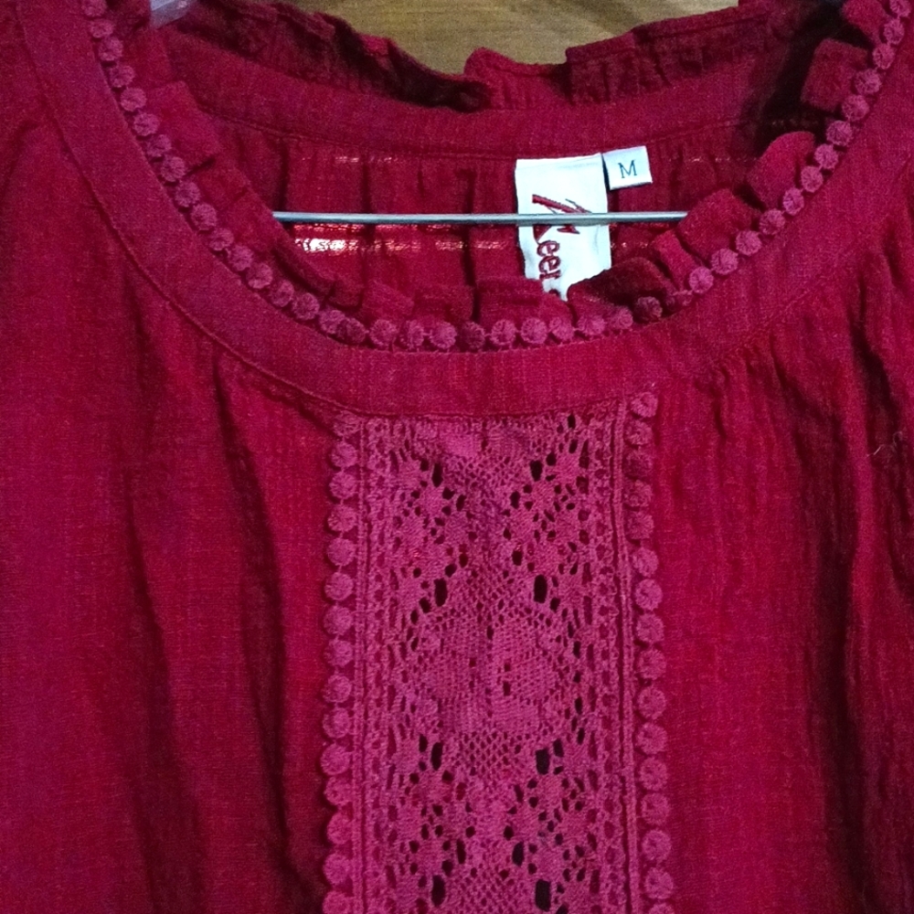 Red long sleeve peasant top
